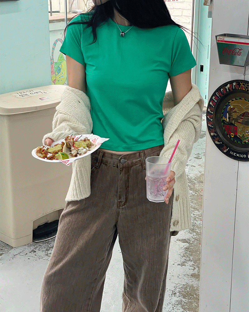 [쫀득원단] 누아 세미크롭 모달 베이직 반팔 티셔츠(6color)